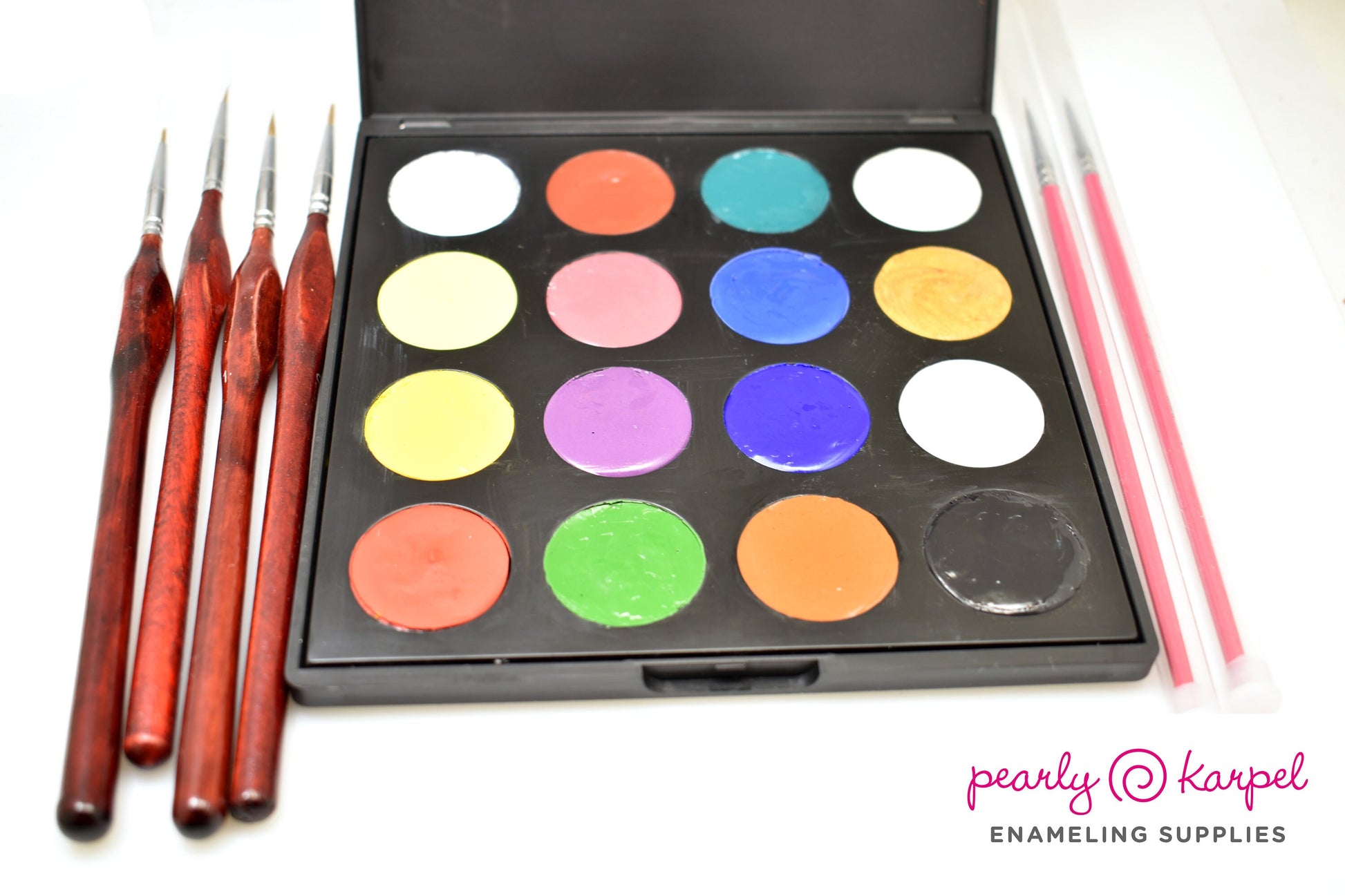 New - Cool Hot Paints Complete Kit - lead free - including Mixing Palette - Apply On Enameled Components- 16 Colors Palette and Brushes