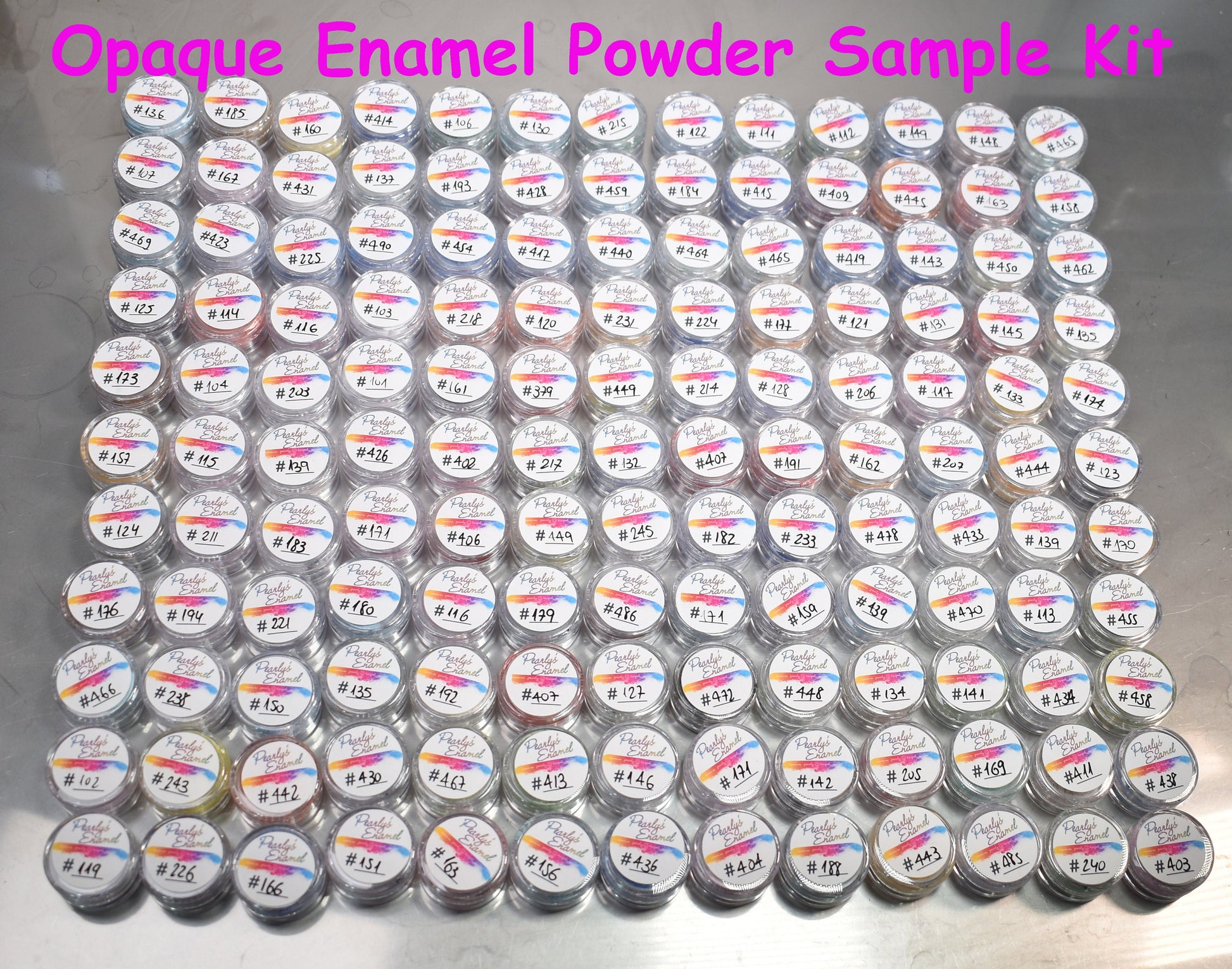 234 Pearly's Enamel Powder Samples Opaque and Transparent Kit (jars of 6gr.) Great for torch/kiln/Cloisonné and Wet Packing Enameling