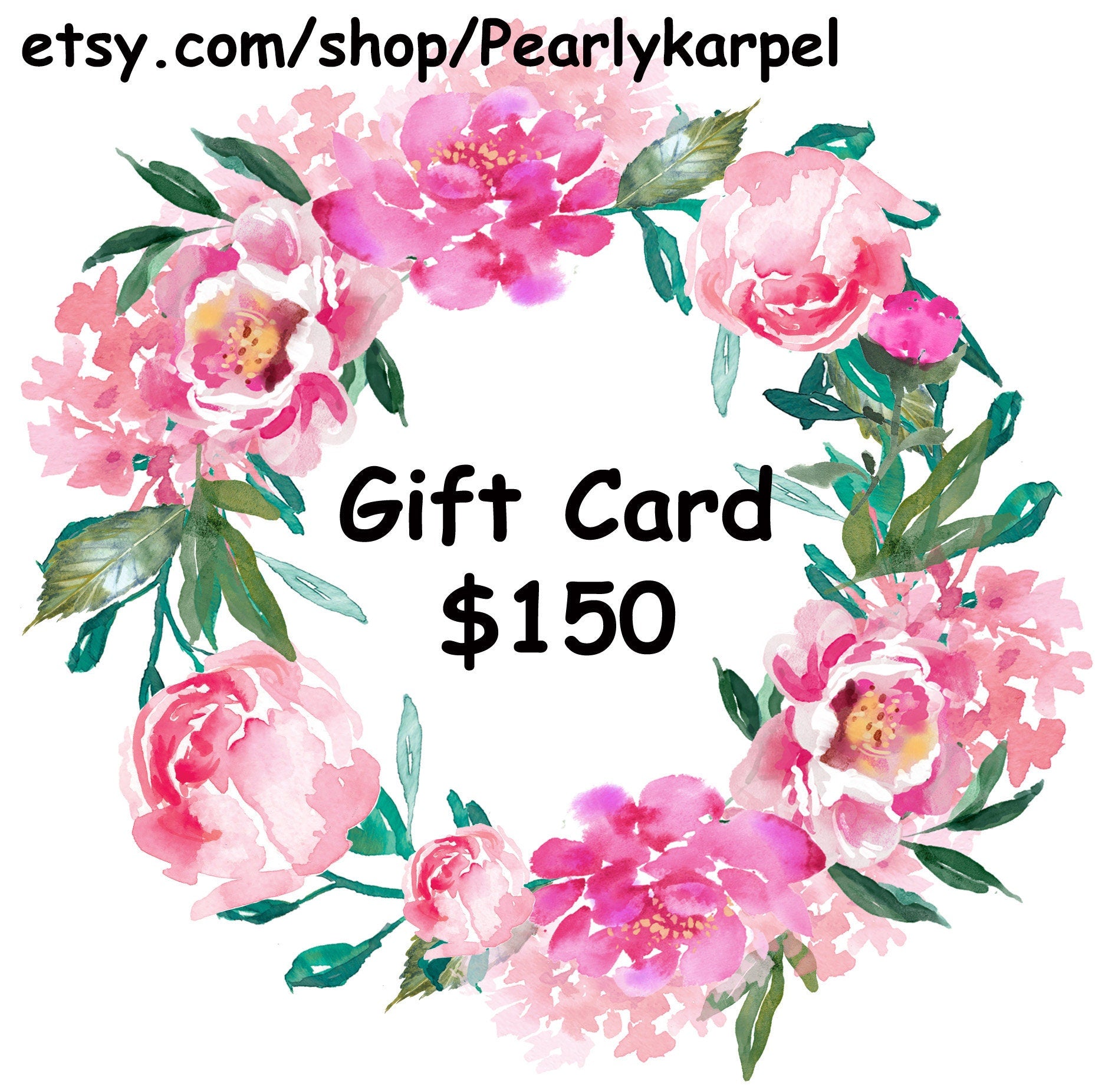 Electronic gift certificate, 150 USD Gift E-Card for Pearly's Shop