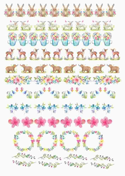 Flowers and Forest Animals, Decals for Ceramic and Enamel, Glass Fusing & Waterslide Decal, 1003