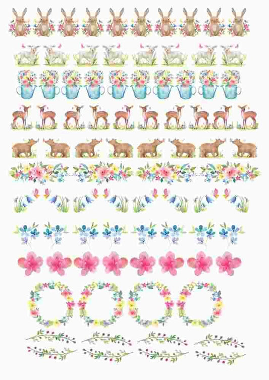 Flowers and Forest Animals, Decals for Ceramic and Enamel, Glass Fusing & Waterslide Decal, 1003
