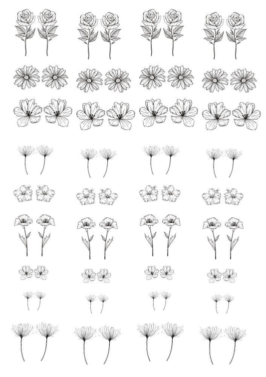 Flowers Ceramic Decals, Full Sheet Waterslide Decals, Decals for Enamel or Glass, Image Transfer, Enamel Supplies