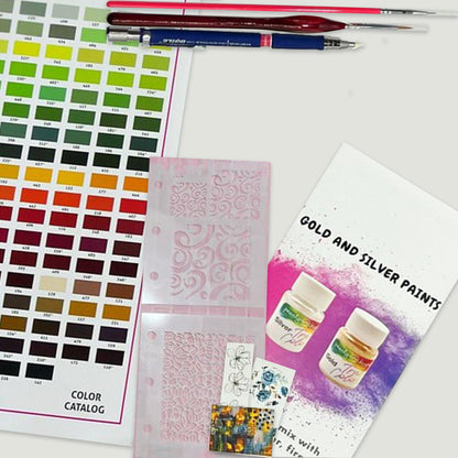 a picture of some paint samples and some pens