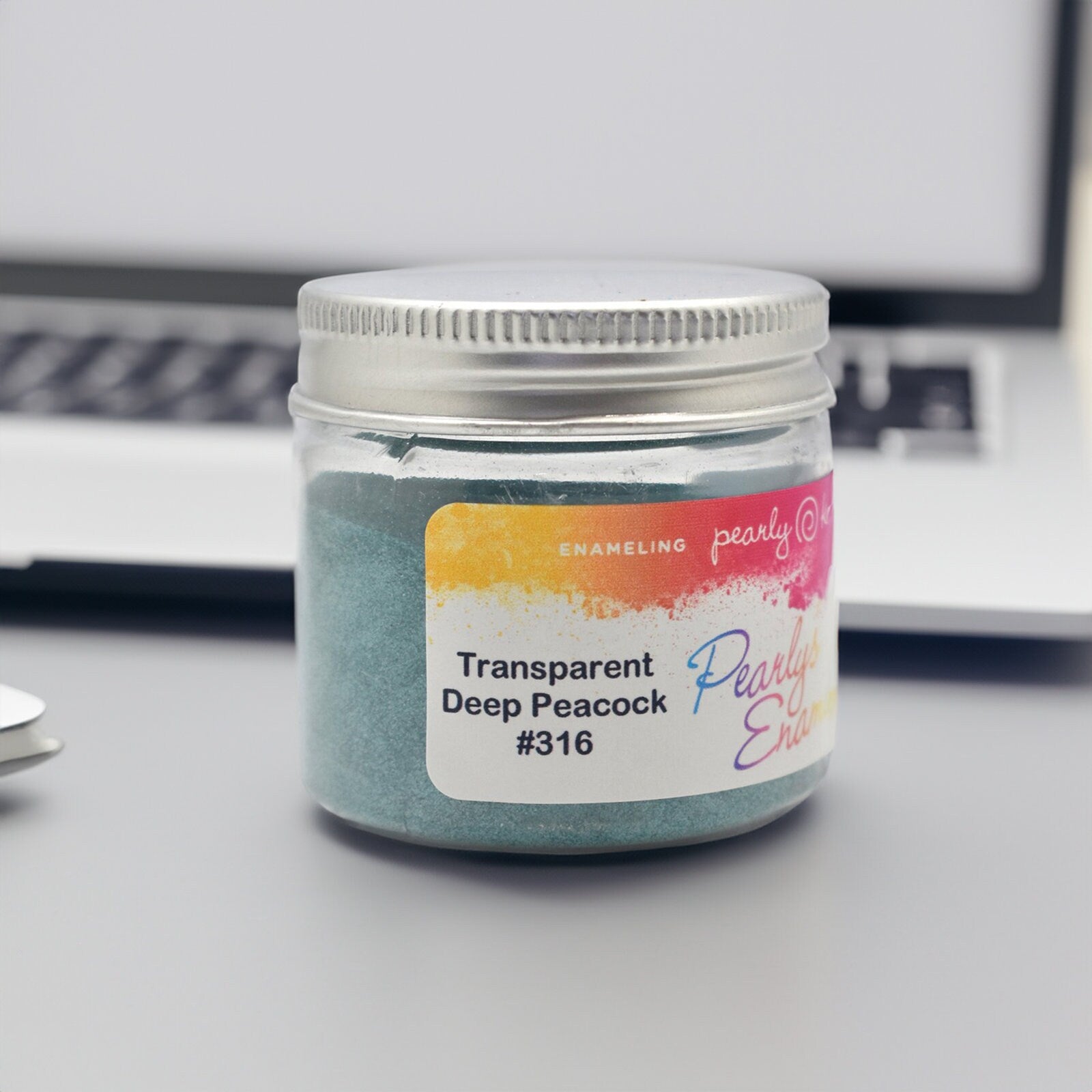 Pearly's Enamel Powder No. 316 Transparent Deep Peacock 3oz. (85gr.), Enameling Supplies