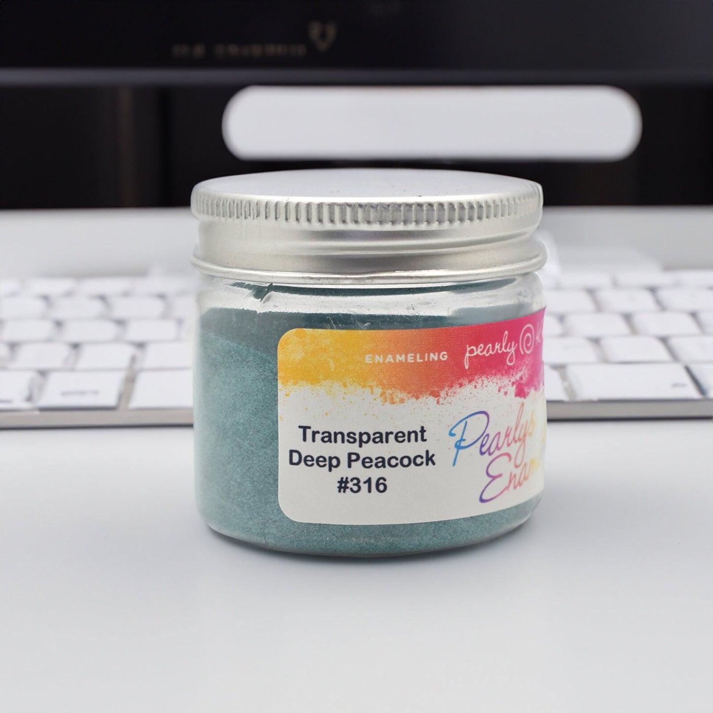Pearly's Enamel Powder No. 316 Transparent Deep Peacock 3oz. (85gr.), Enameling Supplies