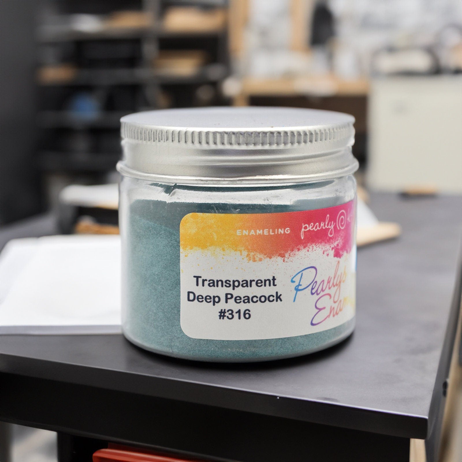 Pearly's Enamel Powder No. 316 Transparent Deep Peacock 3oz. (85gr.), Enameling Supplies