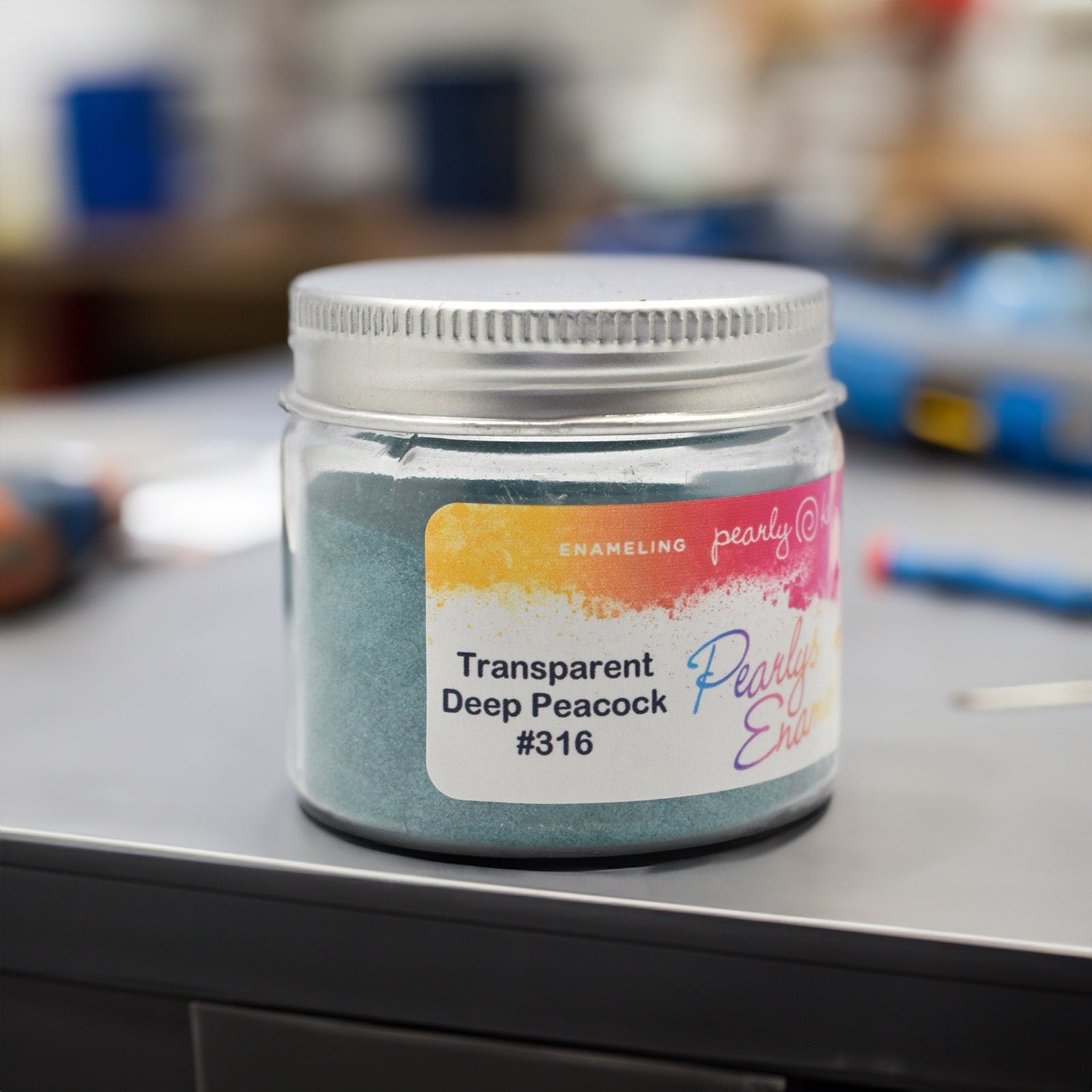 Pearly's Enamel Powder No. 316 Transparent Deep Peacock 3oz. (85gr.), Enameling Supplies