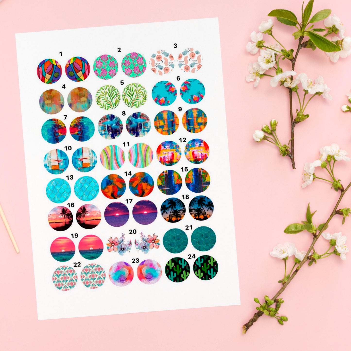 Abstract and Nature Circle Enamel Decals, Round Waterslide and Glass Fusible Decals, Decals for Enameling & Ceramic 1018