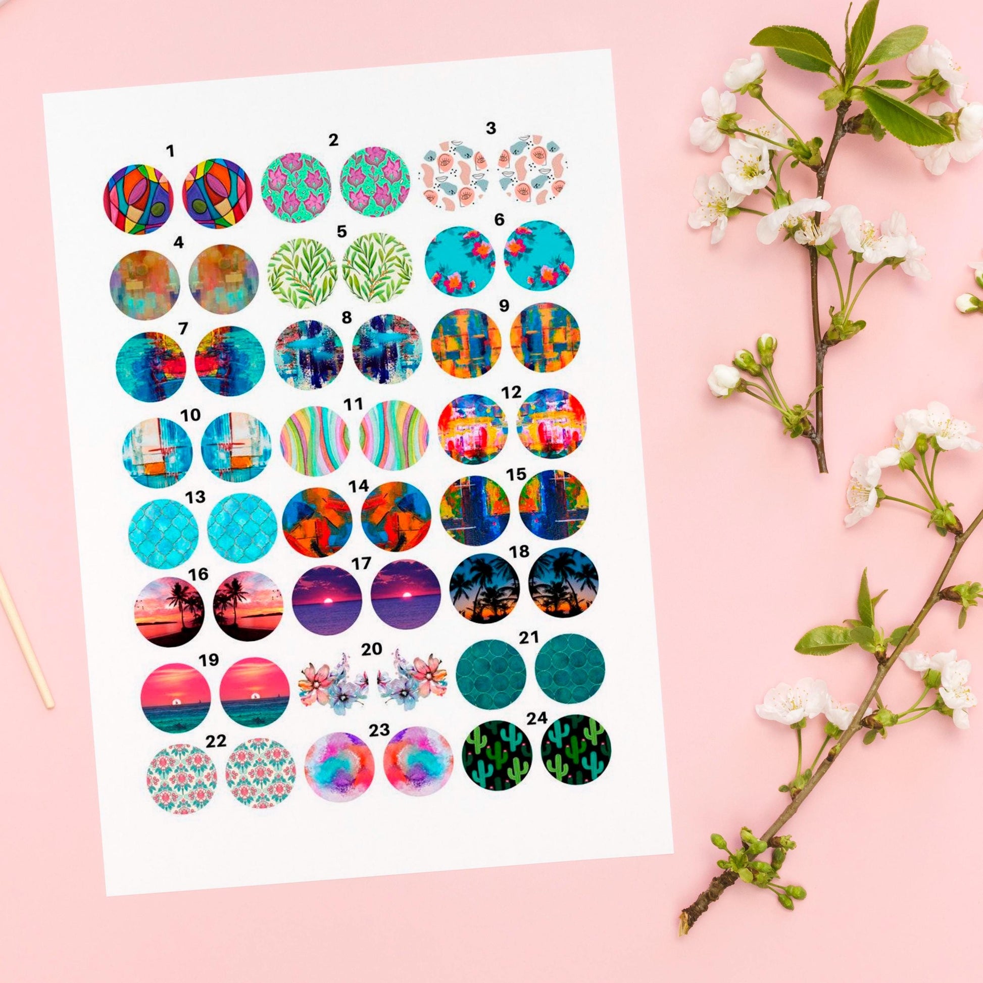 Abstract and Nature Circle Enamel Decals, Round Waterslide and Glass Fusible Decals, Decals for Enameling & Ceramic 1018