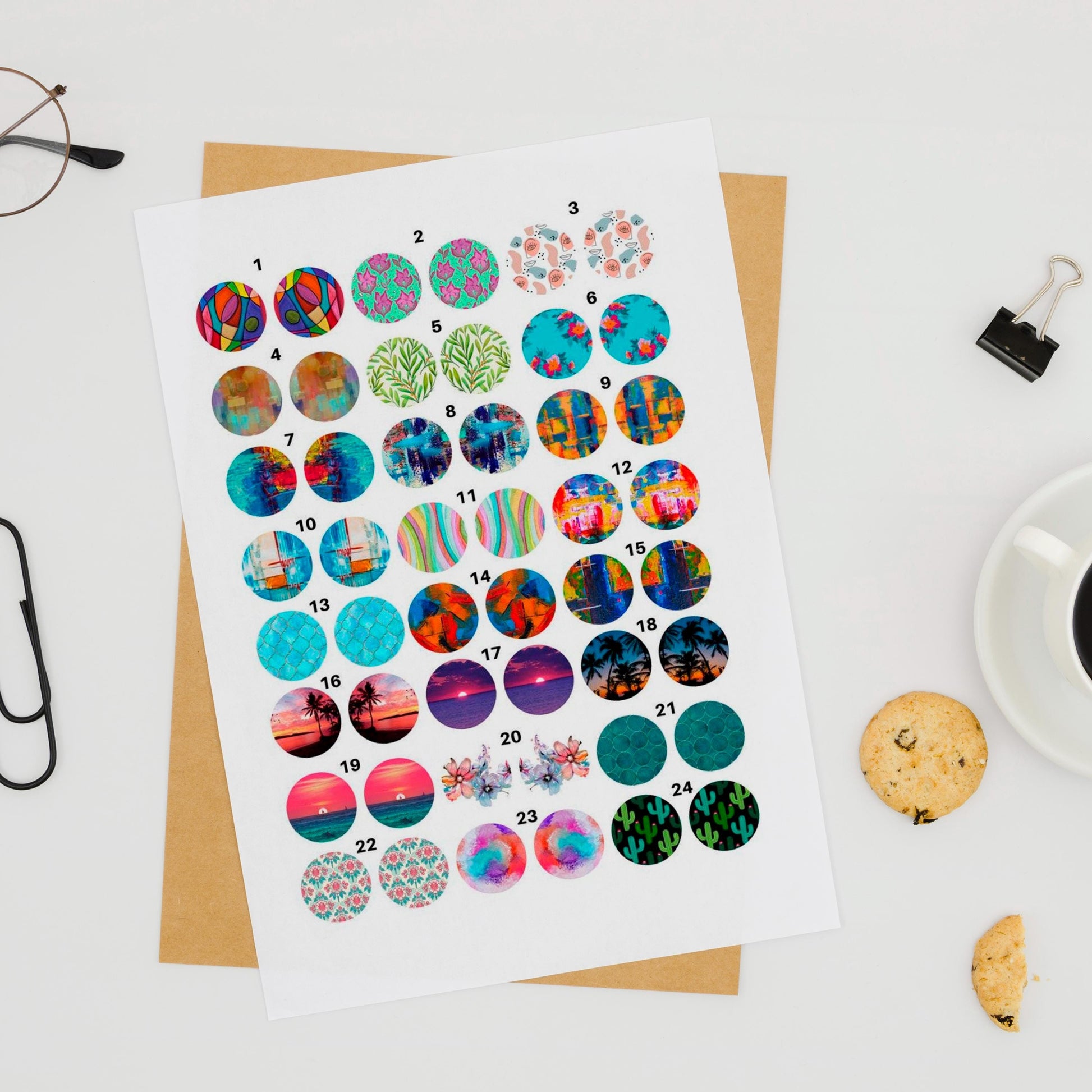 Abstract and Nature Circle Enamel Decals, Round Waterslide and Glass Fusible Decals, Decals for Enameling & Ceramic 1018