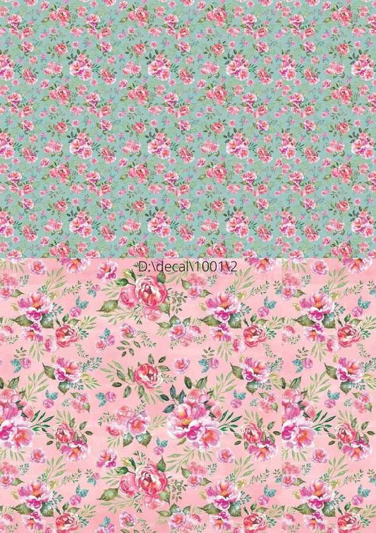 French Country Roses Pattern, Ceramic Decals for Glass, Enameled Metal, Waterslide Full Sheet, Glass Fusing Decals - 1006