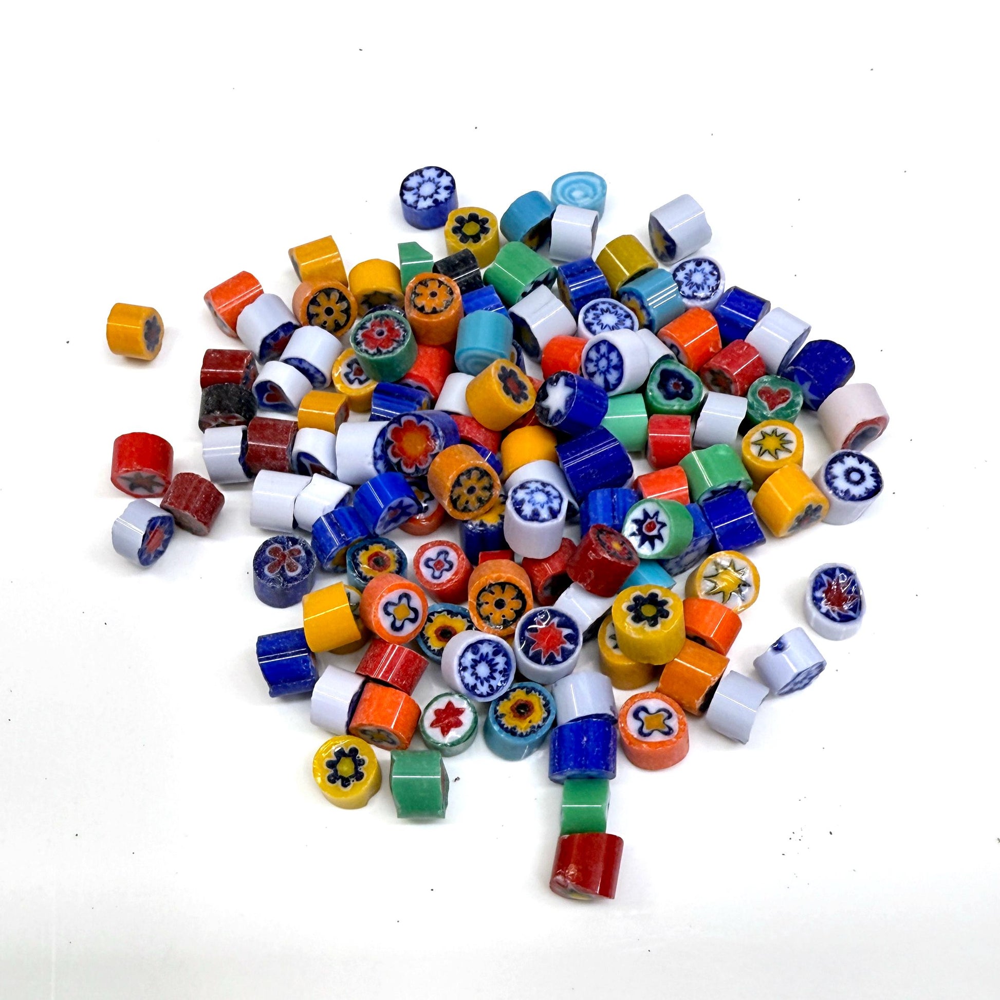Glass Murrini – 1oz (28g) Mixed Slices | COE 104 | Lampwork, Enameling, Fusing, Jewelry Supplies - M603 - between 90-140 pcs 4-6mm