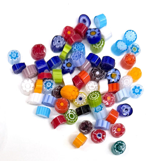 Glass Murrini – 1oz (28g) Mixed Slices | COE 104 | Lampwork, Enameling, Fusing, Jewelry Supplies - M604 - between 90-140 pcs 6-8mm
