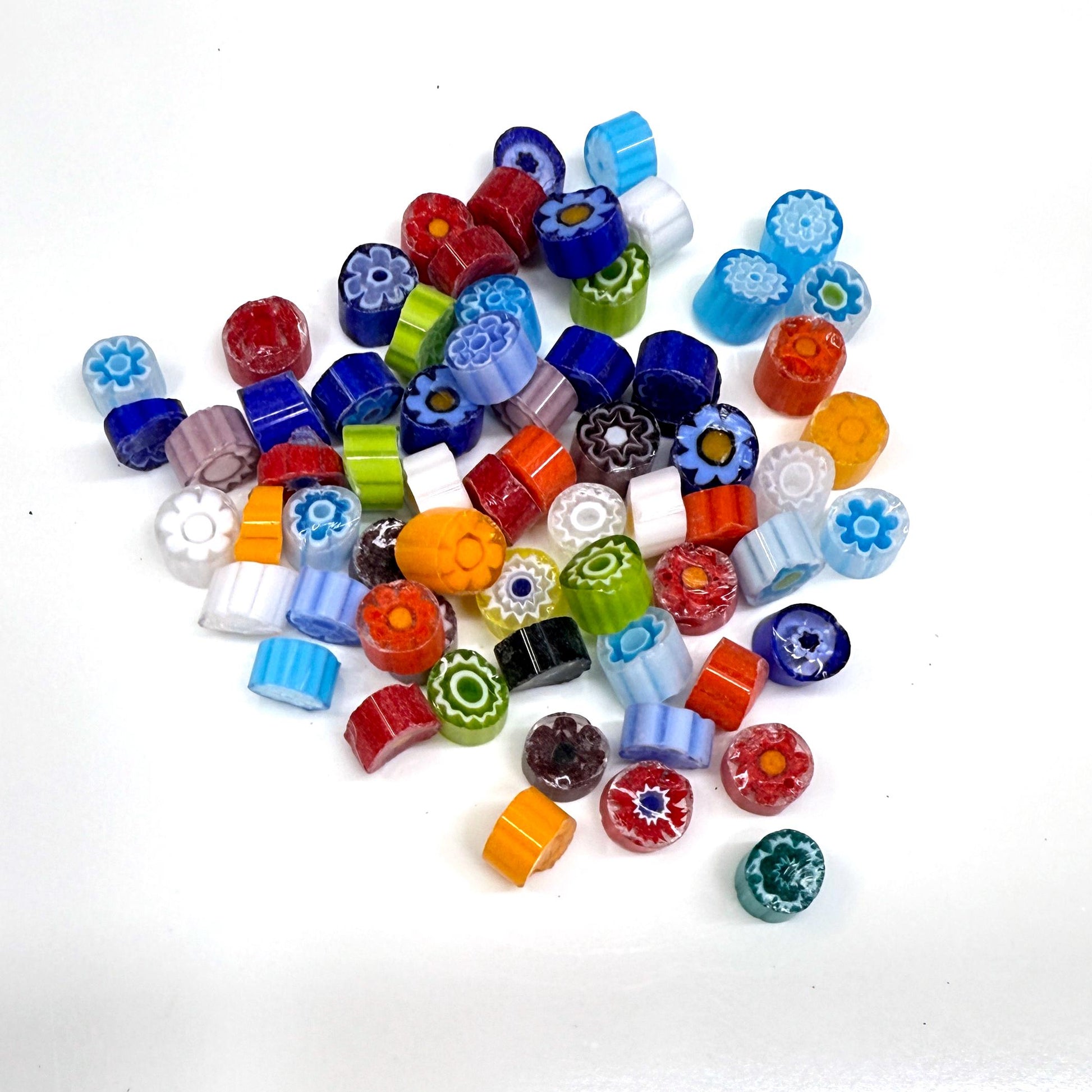Glass Murrini – 1oz (28g) Mixed Slices | COE 104 | Lampwork, Enameling, Fusing, Jewelry Supplies - M604 - between 90-140 pcs 6-8mm