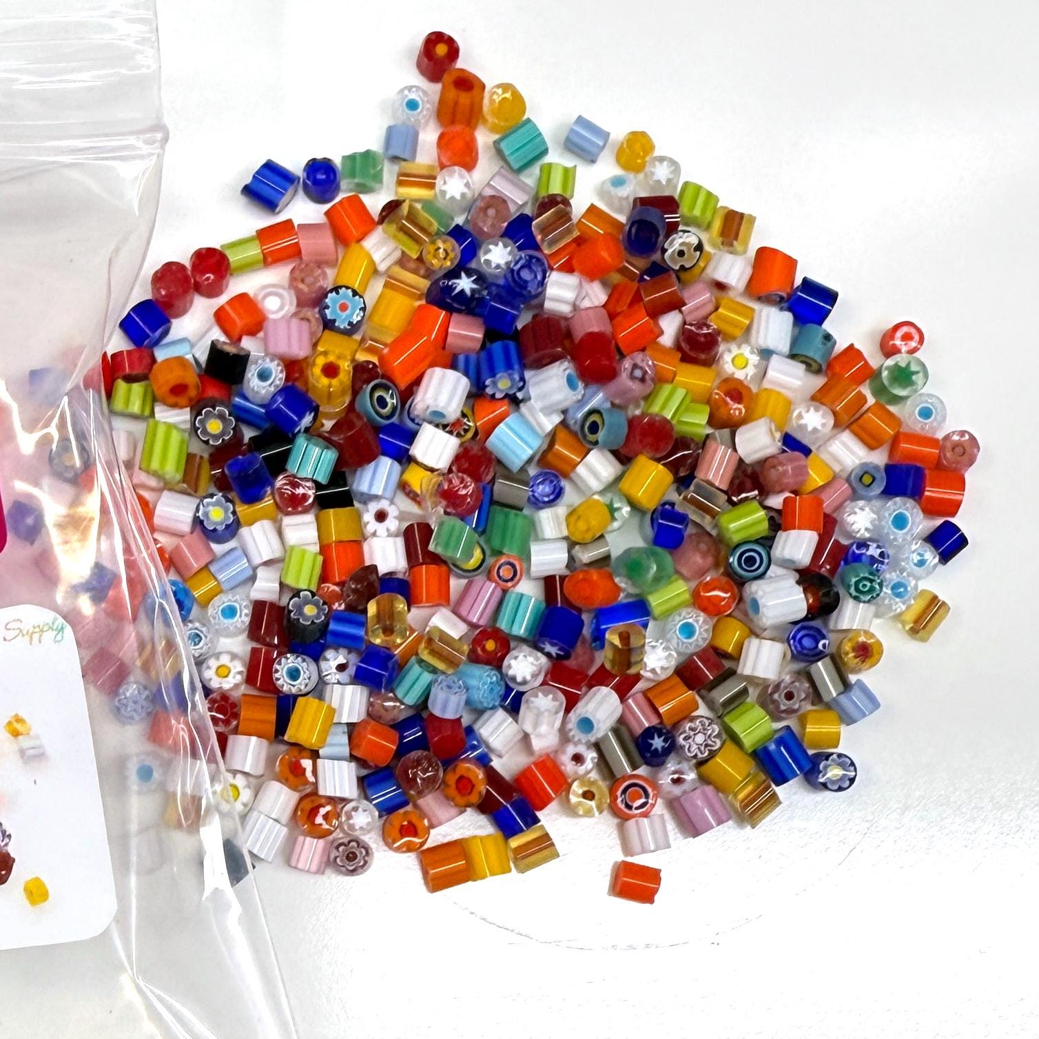 Glass Murrini – 1oz (28g) Mixed Slices | COE 104 | Lampwork, Enameling, Fusing, Jewelry Supplies - M606 - between 90-140 pcs 3-4mm