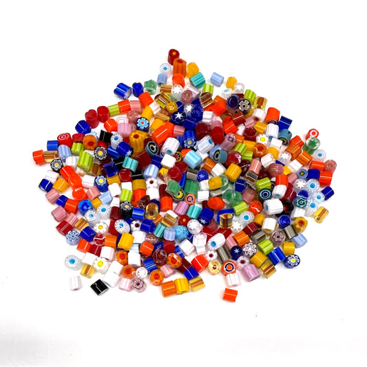 Glass Murrini – 1oz (28g) Mixed Slices | COE 104 | Lampwork, Enameling, Fusing, Jewelry Supplies - M606 - between 90-140 pcs 3-4mm