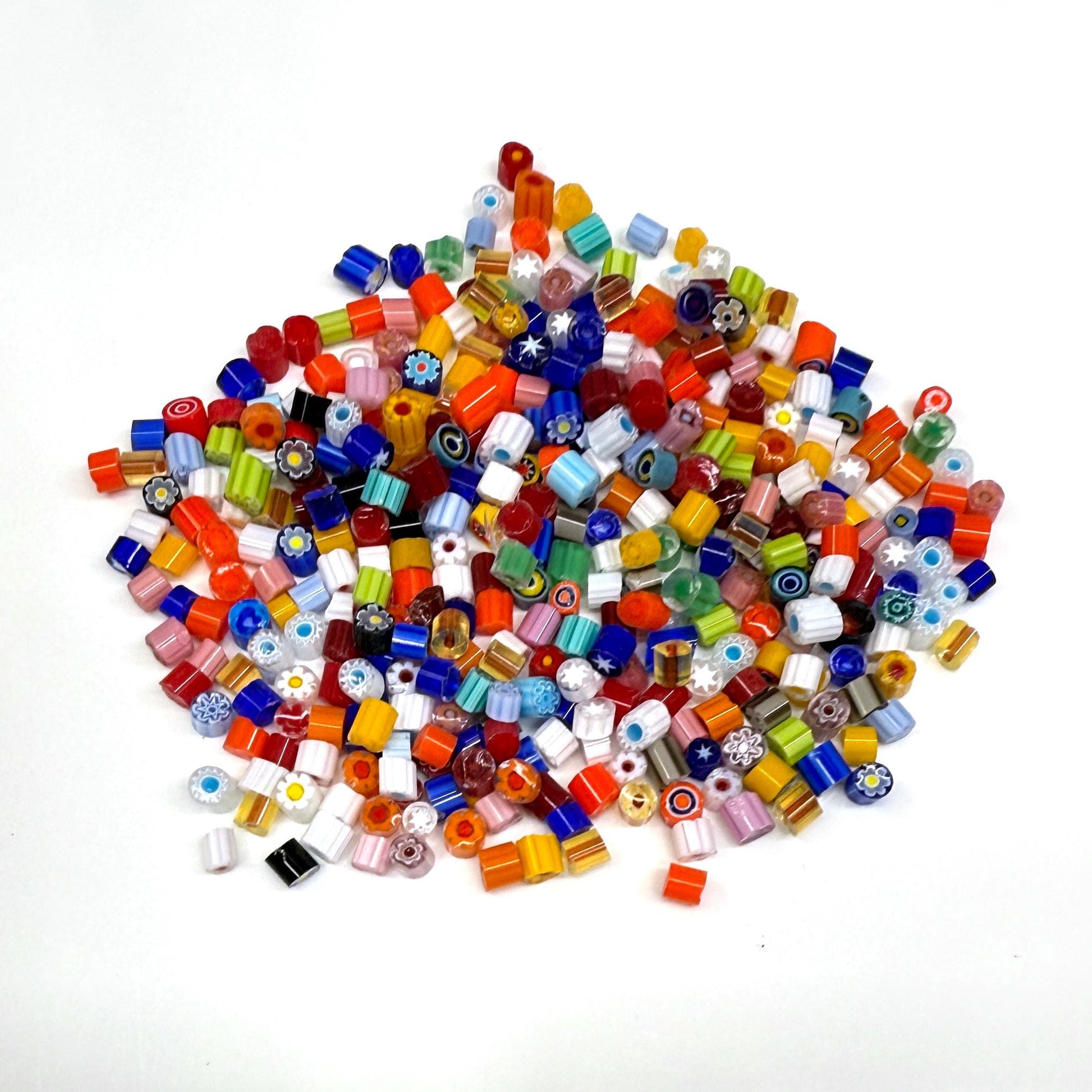 Glass Murrini – 1oz (28g) Mixed Slices | COE 104 | Lampwork, Enameling, Fusing, Jewelry Supplies - M606 - between 90-140 pcs 3-4mm