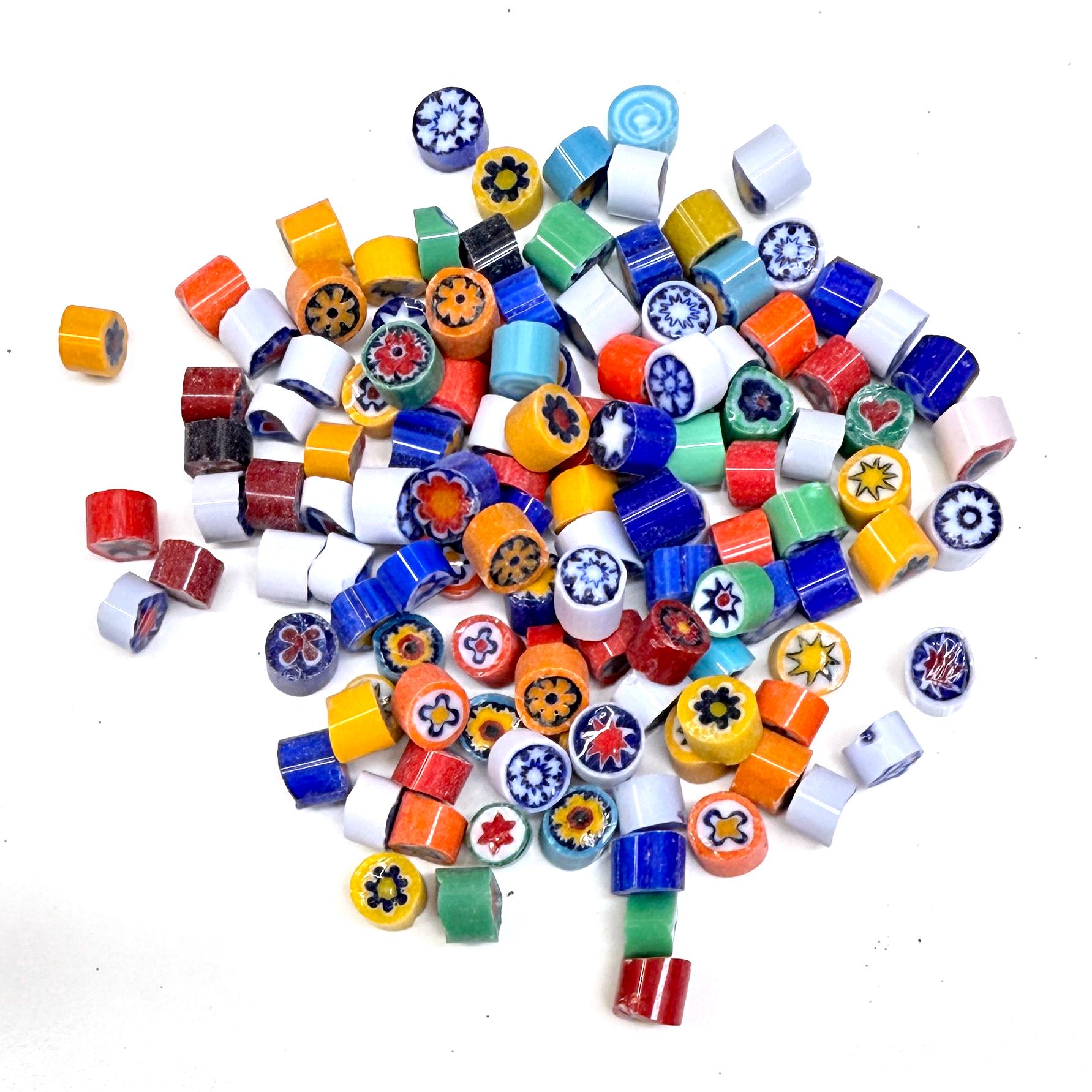 Glass Murrini – 1oz (28g) Mixed Slices | COE 104 | Lampwork, Enameling, Fusing, Jewelry Supplies - M603 - between 90-140 pcs 4-6mm
