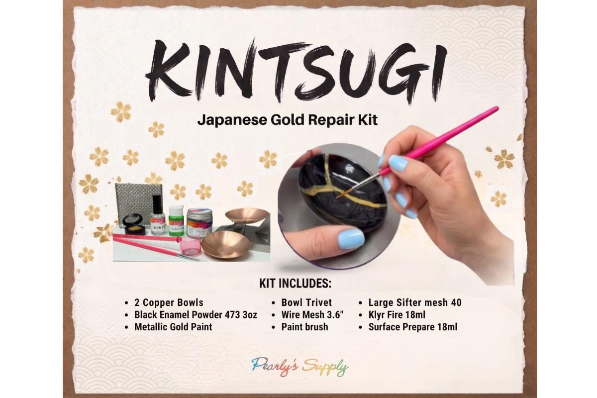Kintsugi Inspired Enamel Kit, Gold Detail Copper Bowl DIY Kit (Worth 100 USD)