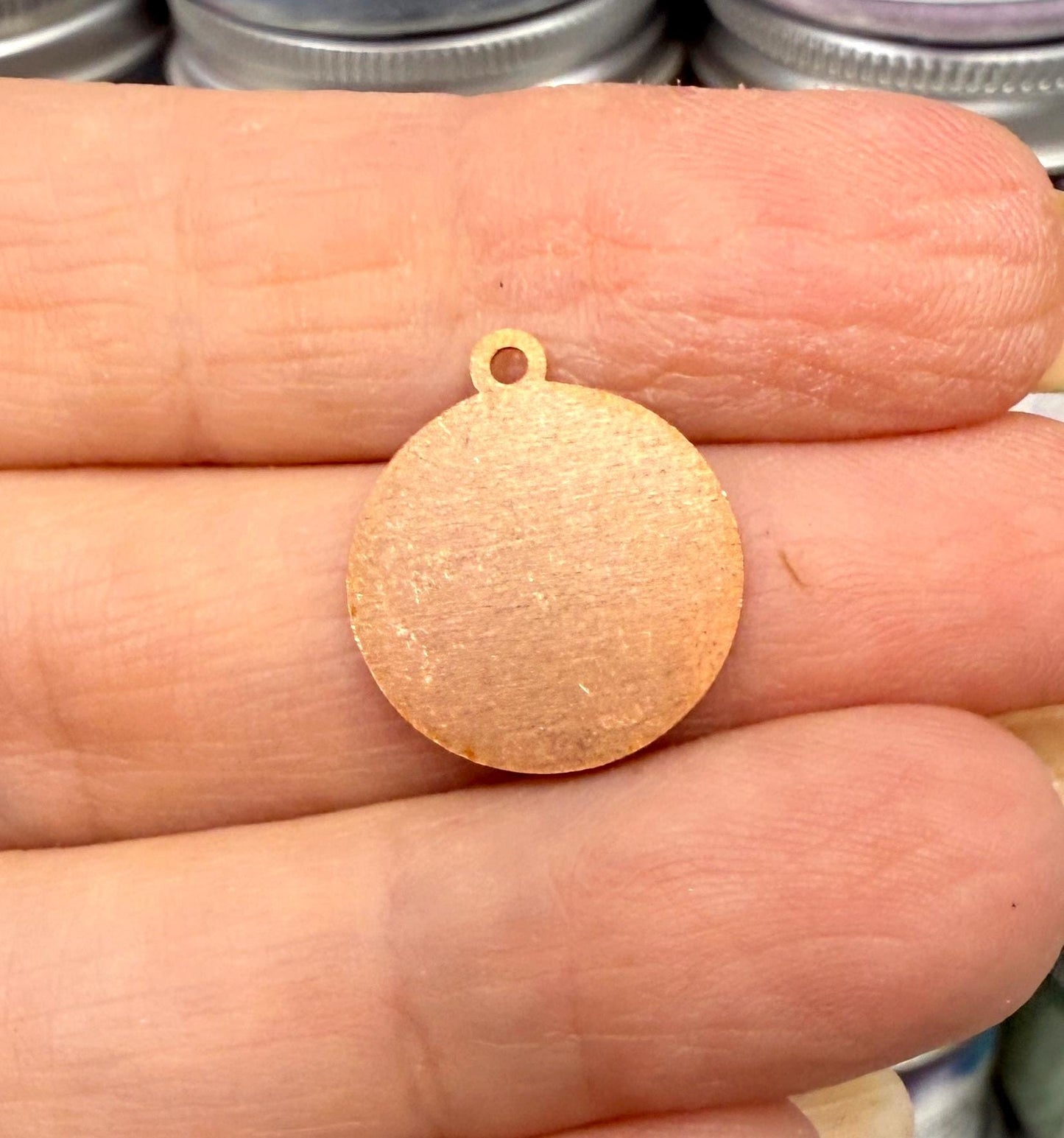 Copper Blanks - 497# Round Tag Charm copper blank, 24ga./26ga., copper blank 18 mm