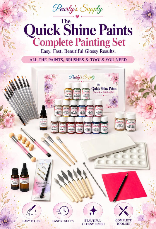 Quick Shine Paints Complete Enamel Painting Set, 18 Colors, Brushes, Palette, Mediums & Tools for Kiln-Fired Enamel Art Lead Free Gift Bag