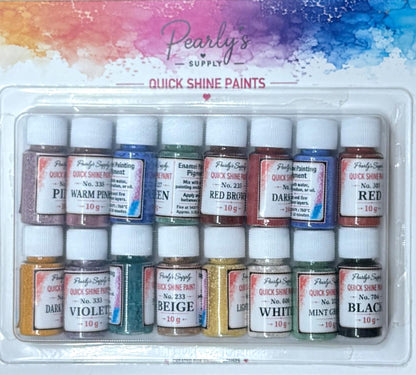 Quick Shine Paints Complete Enamel Painting Set, 18 Colors, Brushes, Palette, Mediums & Tools for Kiln-Fired Enamel Art Lead Free Gift Bag