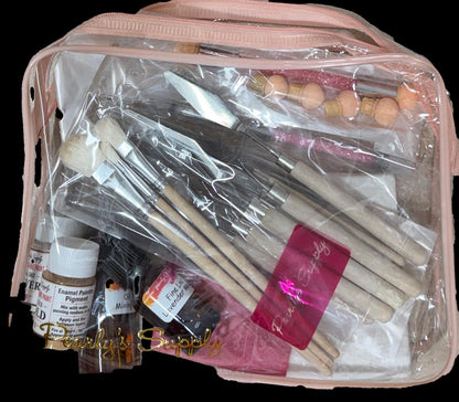 Quick Shine Paints Complete Enamel Painting Set, 18 Colors, Brushes, Palette, Mediums & Tools for Kiln-Fired Enamel Art Lead Free Gift Bag