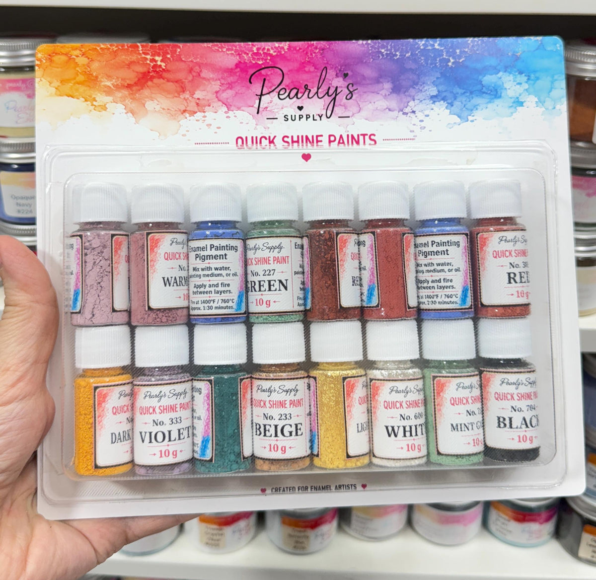 Quick Shine Paints Complete Enamel Painting Set, 18 Colors, Brushes, Palette, Mediums & Tools for Kiln-Fired Enamel Art Lead Free Gift Bag